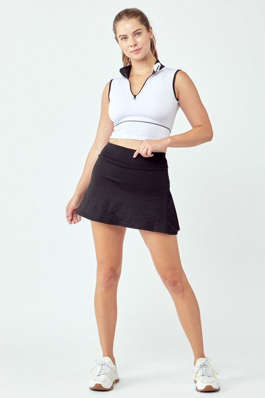Collared Zip-Up Tank and Skirt Set