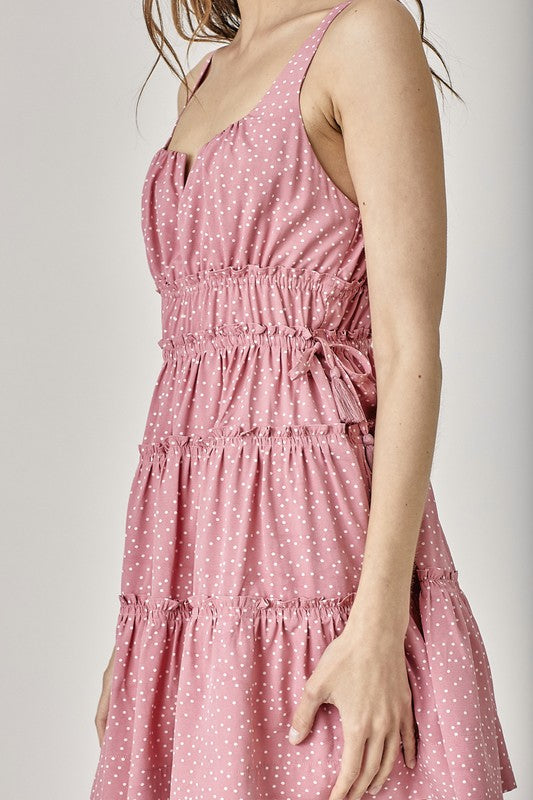 Hope Side Tassel Strap Tiered Polka Dot Dress