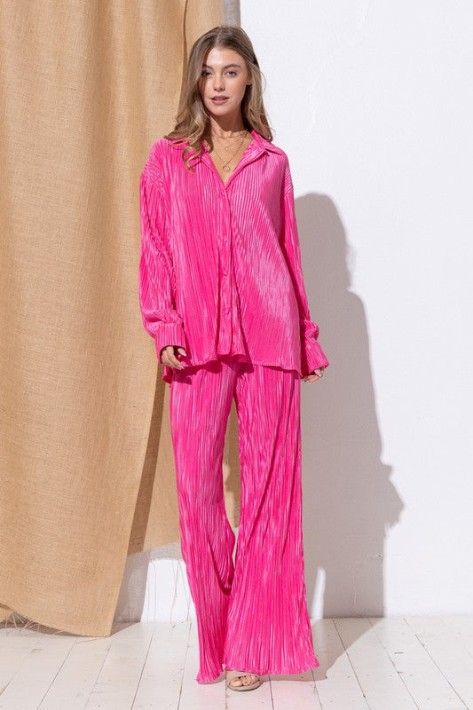 Patricia Pleated Blouse Pants Set