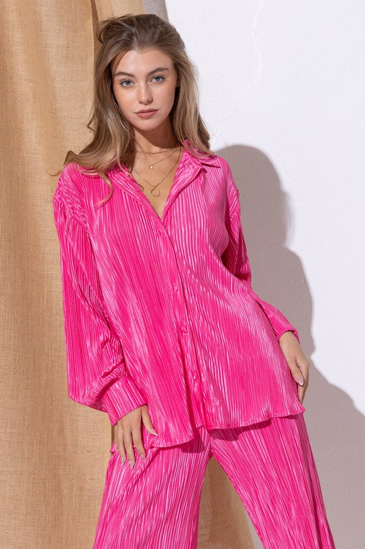 Patricia Pleated Blouse Pants Set