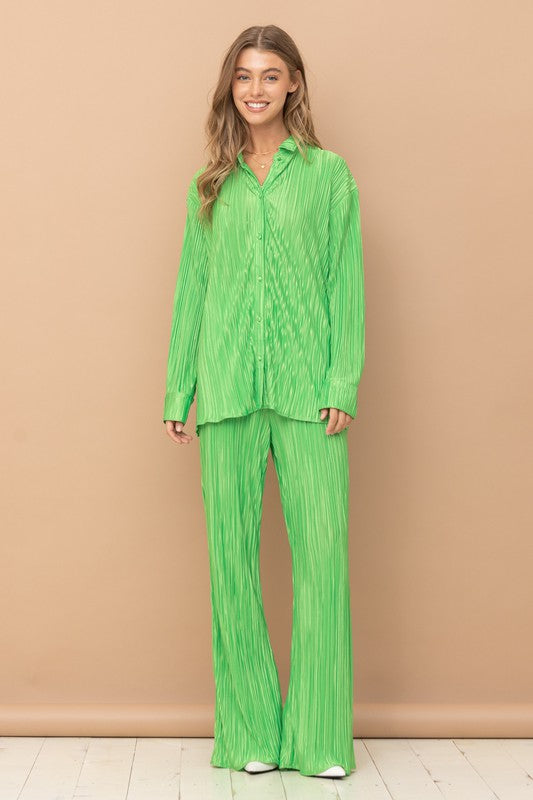 Patricia Pleated Blouse Pants Set