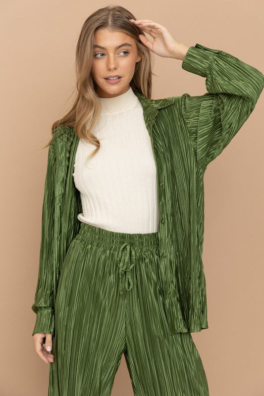 Olivia Pleated Blouse Pants Set