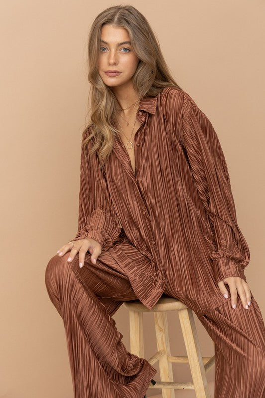 Olivia Pleated Blouse Pants Set