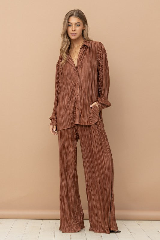 Olivia Pleated Blouse Pants Set