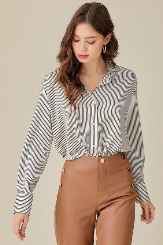 Liz Collar Striped Shirt