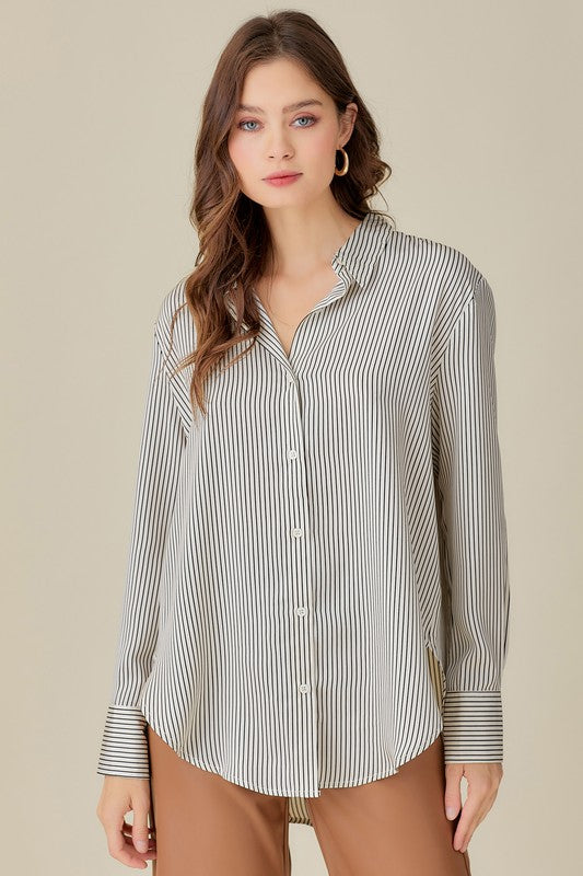 Liz Collar Striped Shirt