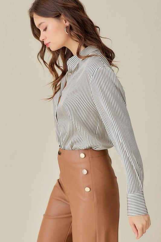 Liz Collar Striped Shirt