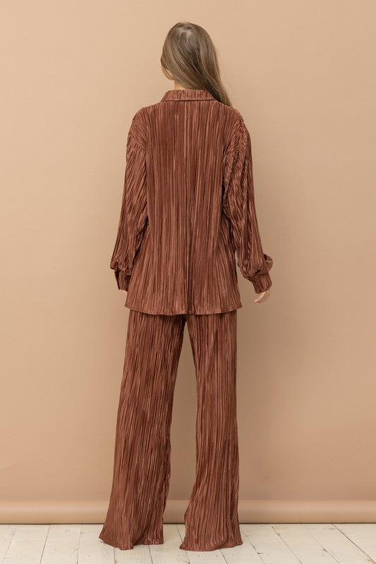 Olivia Pleated Blouse Pants Set