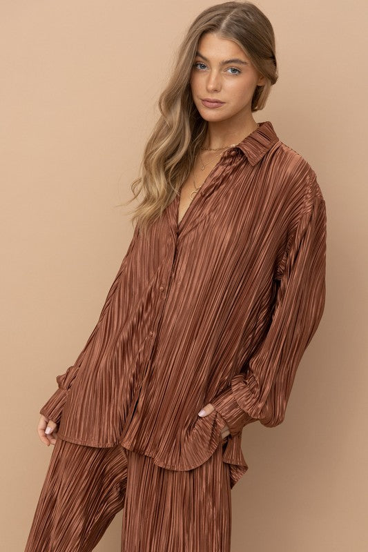 Olivia Pleated Blouse Pants Set