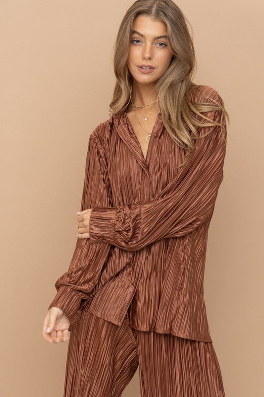 Olivia Pleated Blouse Pants Set