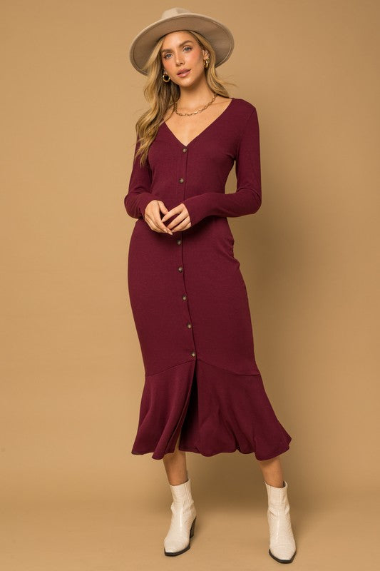 Trish V-Neck Button Down Mermaid Hem Maxi Dress