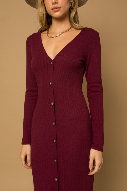 Trish V-Neck Button Down Mermaid Hem Maxi Dress