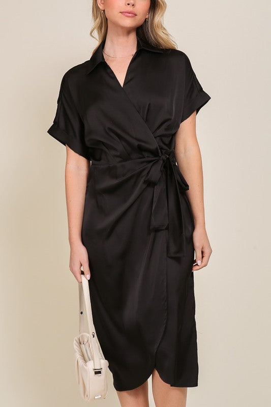LBD Satin Wrap Dress