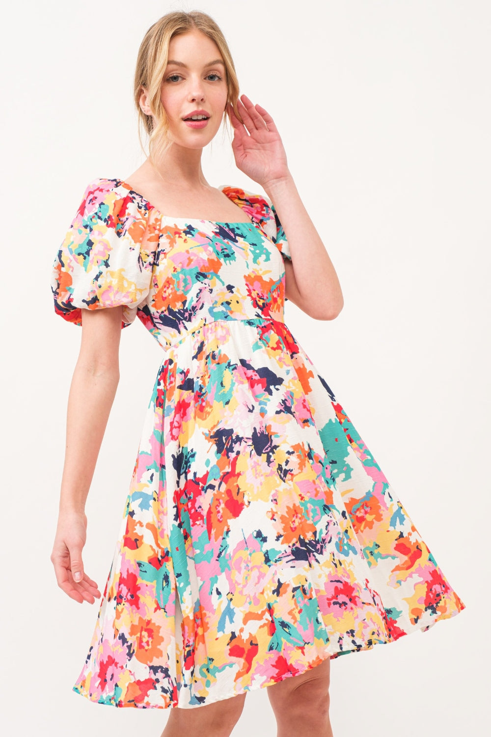 square neck puff sleeve dress And The Why Square Neck Puff Sleeve Floral Dress – Posh á la Mode