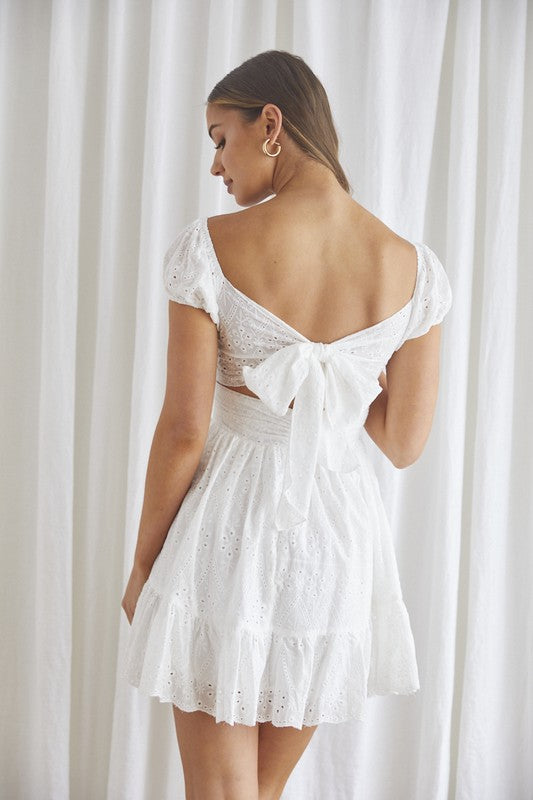 Eyelet Puff Sleeved Mini Dress