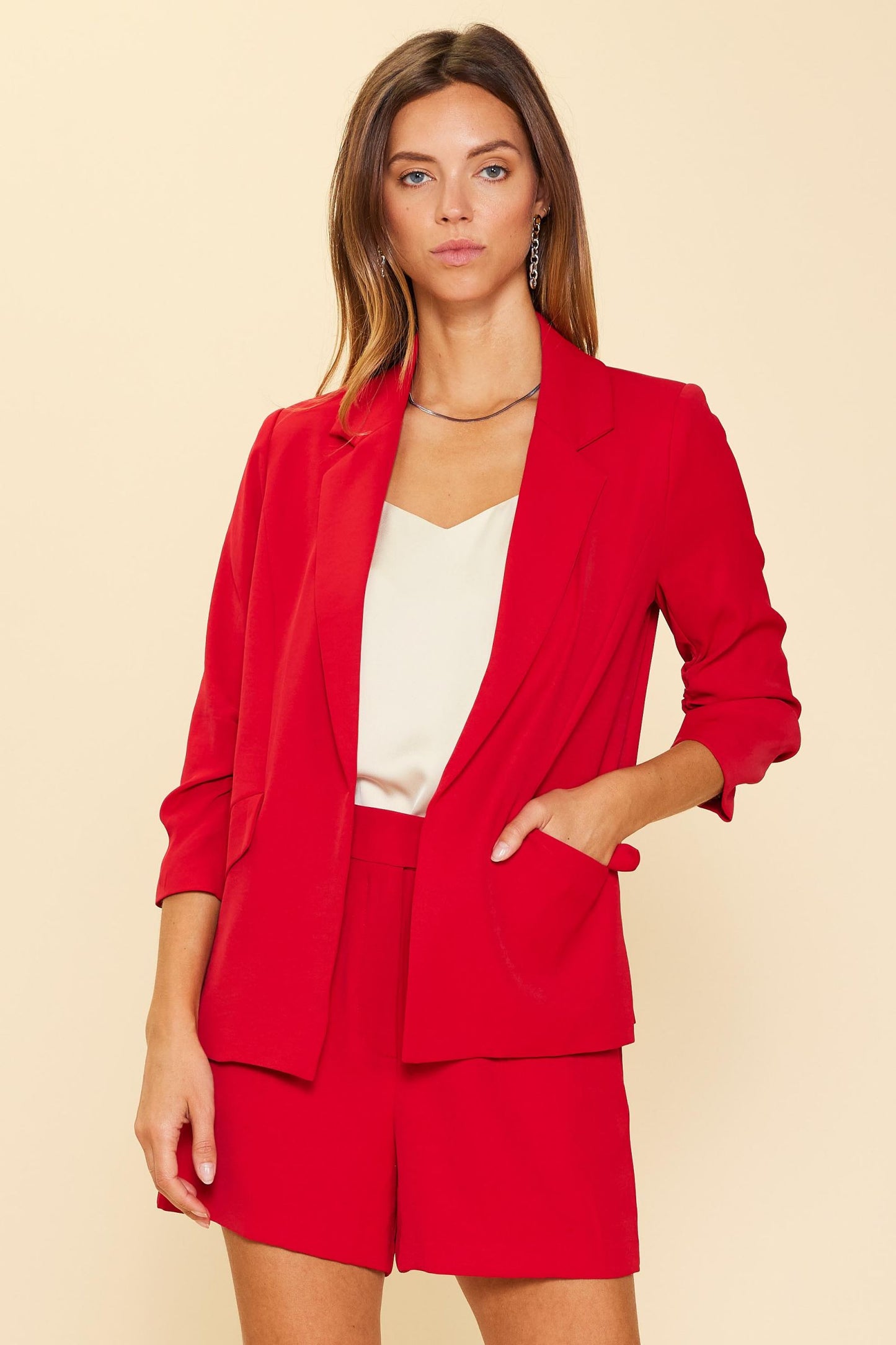 Shirred Sleeve Blazer