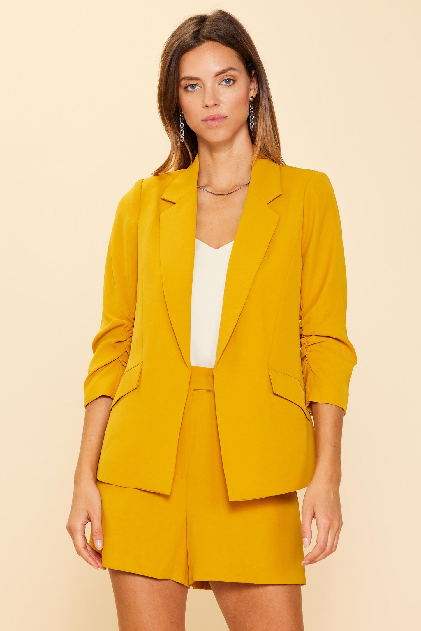 Shirred Sleeve Blazer