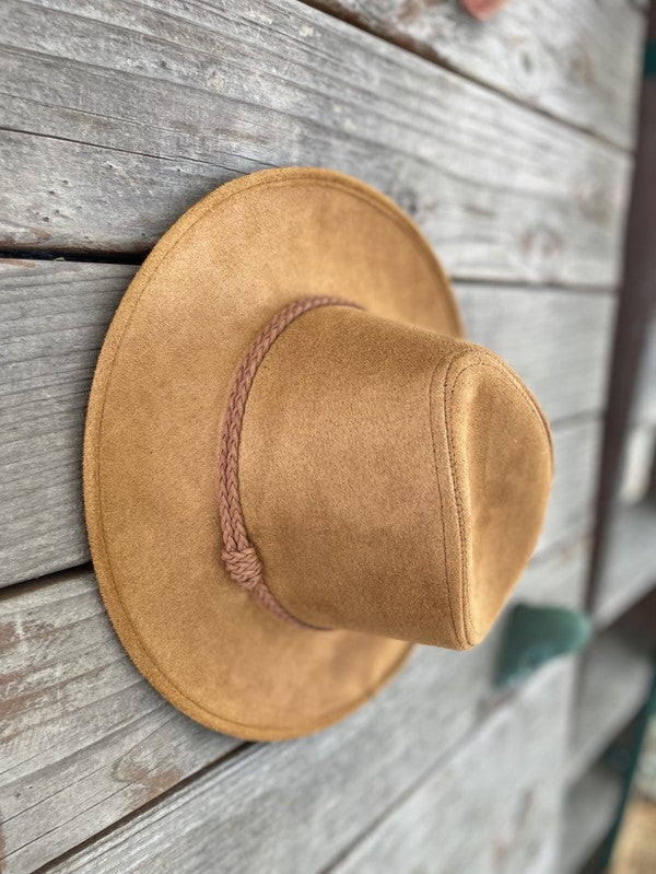 Vegan suede fedora with braided trim