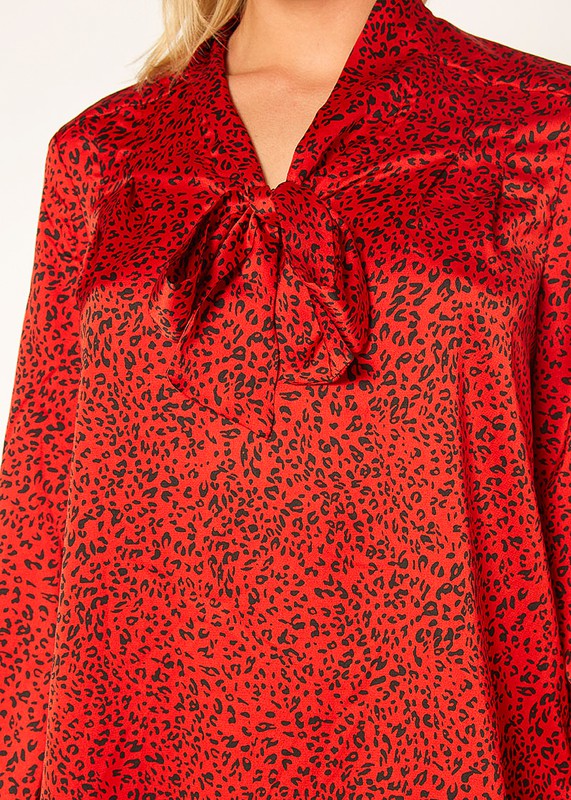 LEOPARD PRINT TIE NECK BLOUSE XS XL