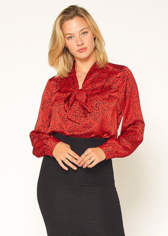 LEOPARD PRINT TIE NECK BLOUSE XS XL