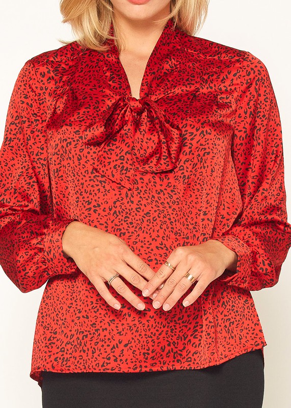 LEOPARD PRINT TIE NECK BLOUSE XS XL