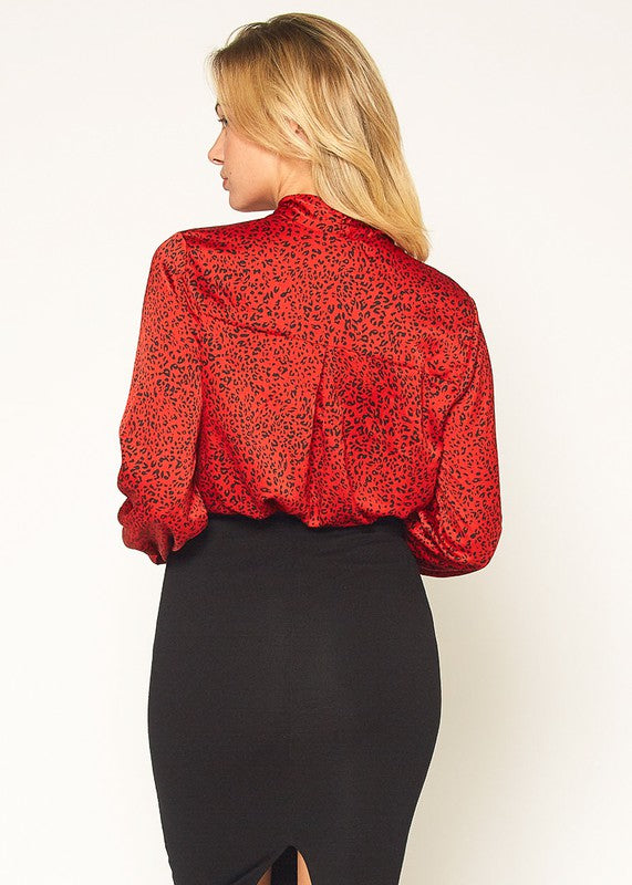LEOPARD PRINT TIE NECK BLOUSE XS XL