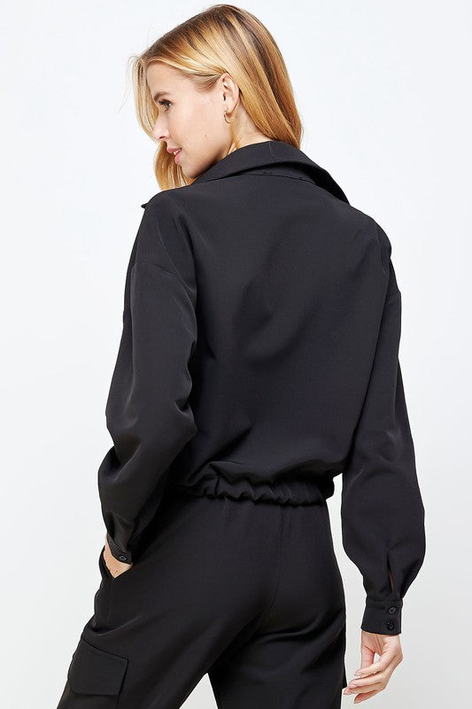 Gathered waist tie athleisure shirt blouse