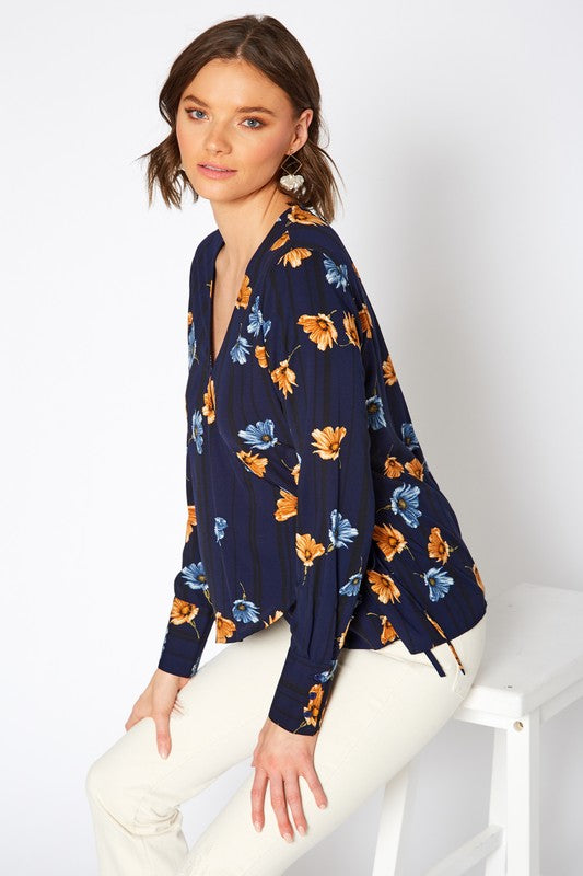 WRAP FRONT LONG SLEEVE BLOUSE XS XL