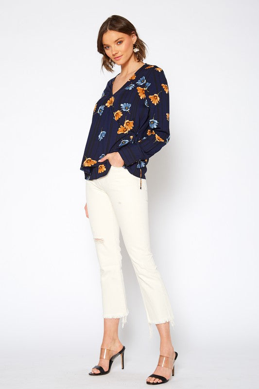 WRAP FRONT LONG SLEEVE BLOUSE XS XL