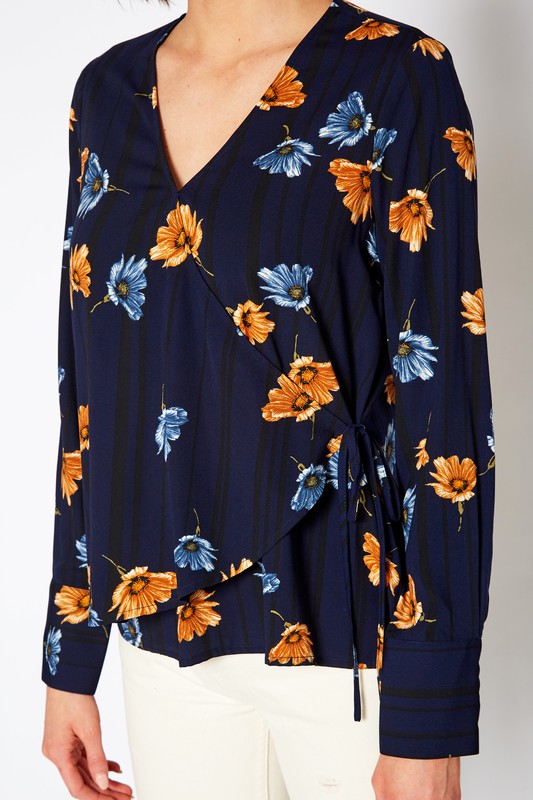 WRAP FRONT LONG SLEEVE BLOUSE XS XL