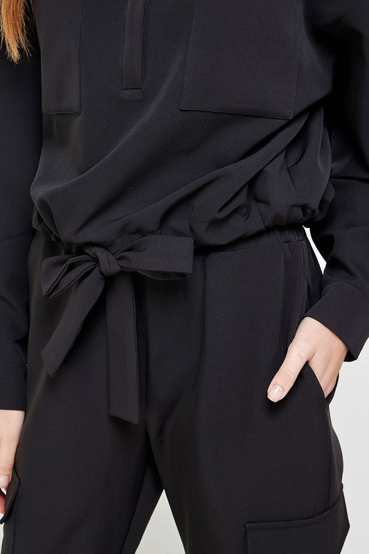 Gathered waist tie athleisure shirt blouse