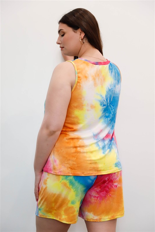 Plus Size Tie Dye Sleeveless Tank Top & Shorts Set