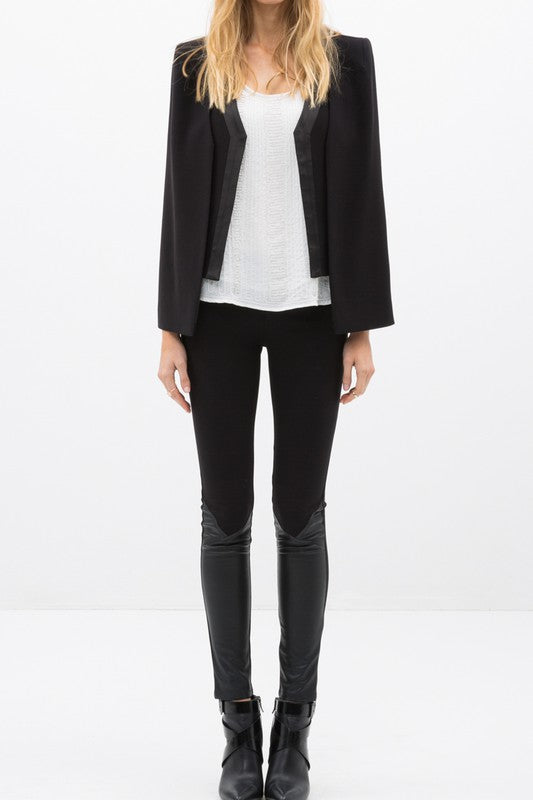 Ro & De Black Satin Trim Cape Blazer