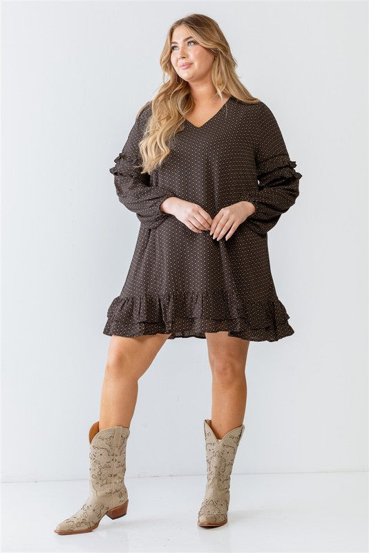 Black Floral Print Ruffle Mini Dress