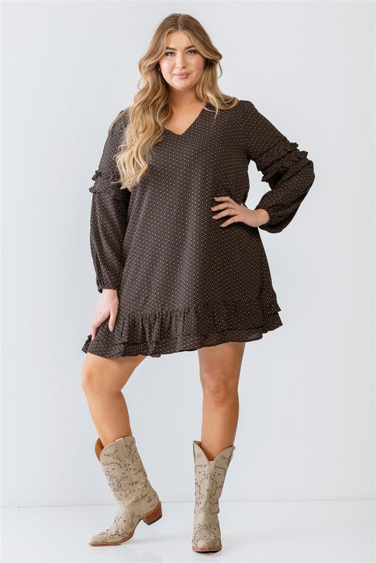 Black Floral Print Ruffle Mini Dress
