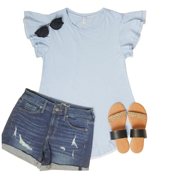 Plus Solid Short Flutter Sleeve Top