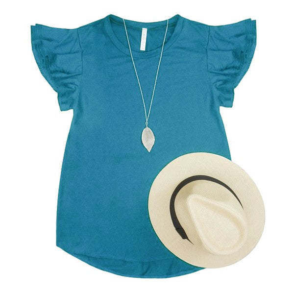 Plus Solid Short Flutter Sleeve Top