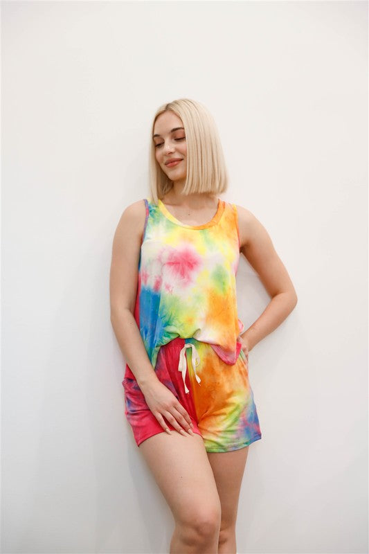 Plus Size Tie Dye Sleeveless Tank Top & Shorts Set