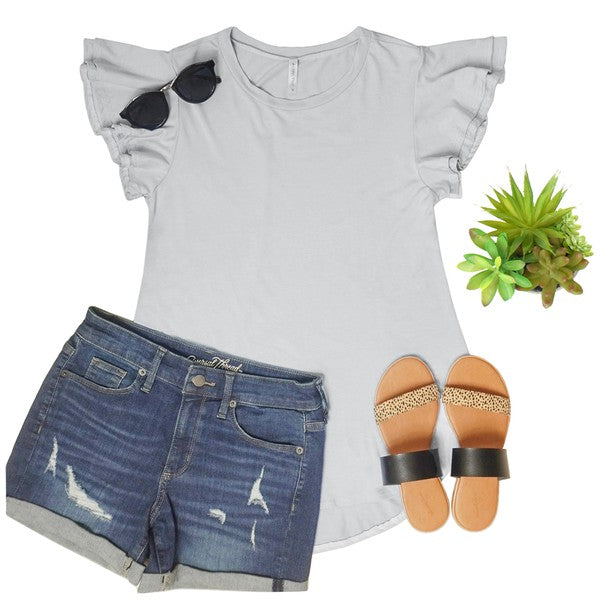 Plus Solid Short Flutter Sleeve Top