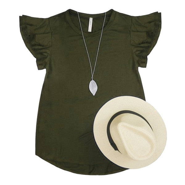 Plus Solid Short Flutter Sleeve Top