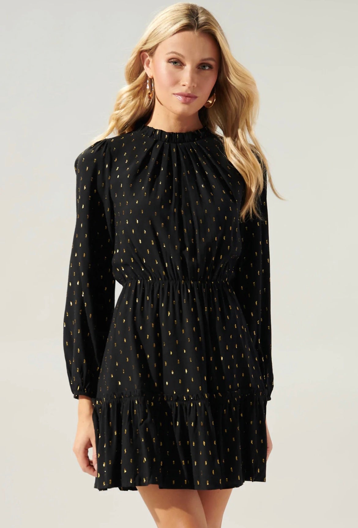 Cyra Gold Fleck Balloon Sleeve Blouson Dress