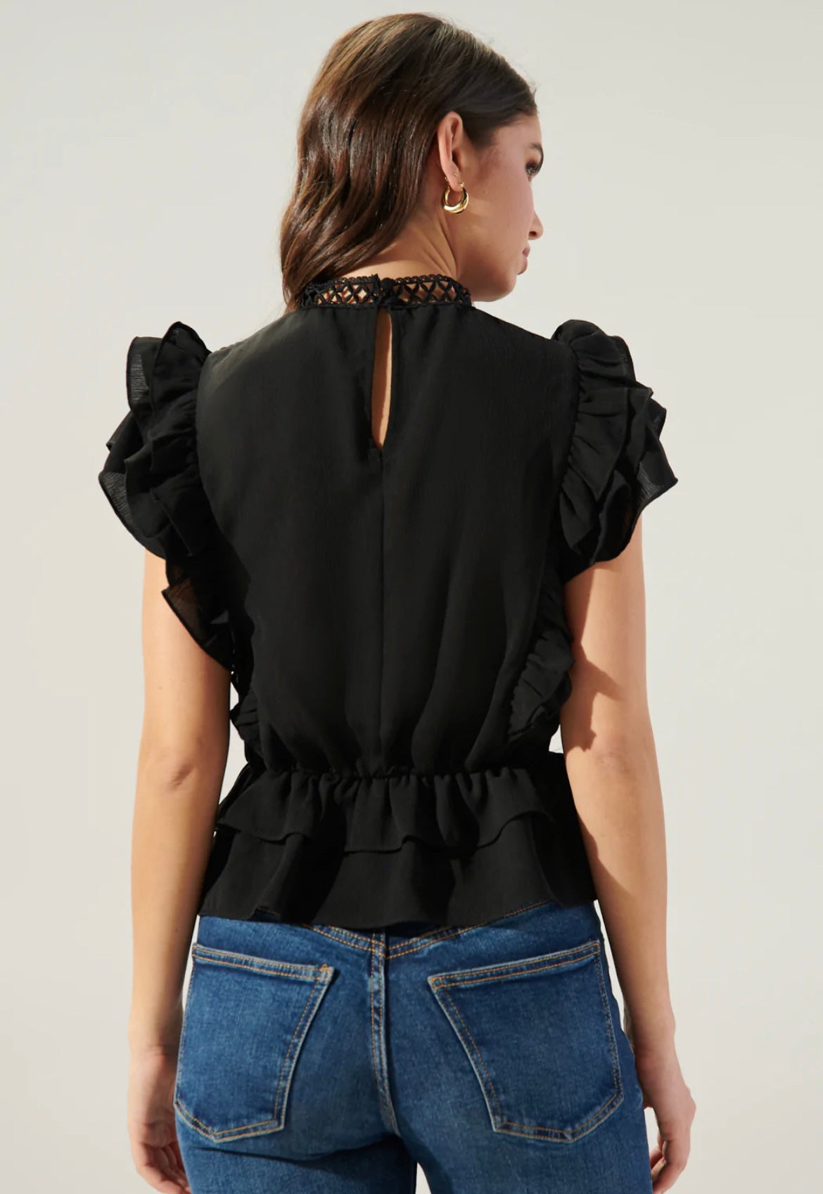 Aubrie Mock Neck Ruffle Peplum Blouse