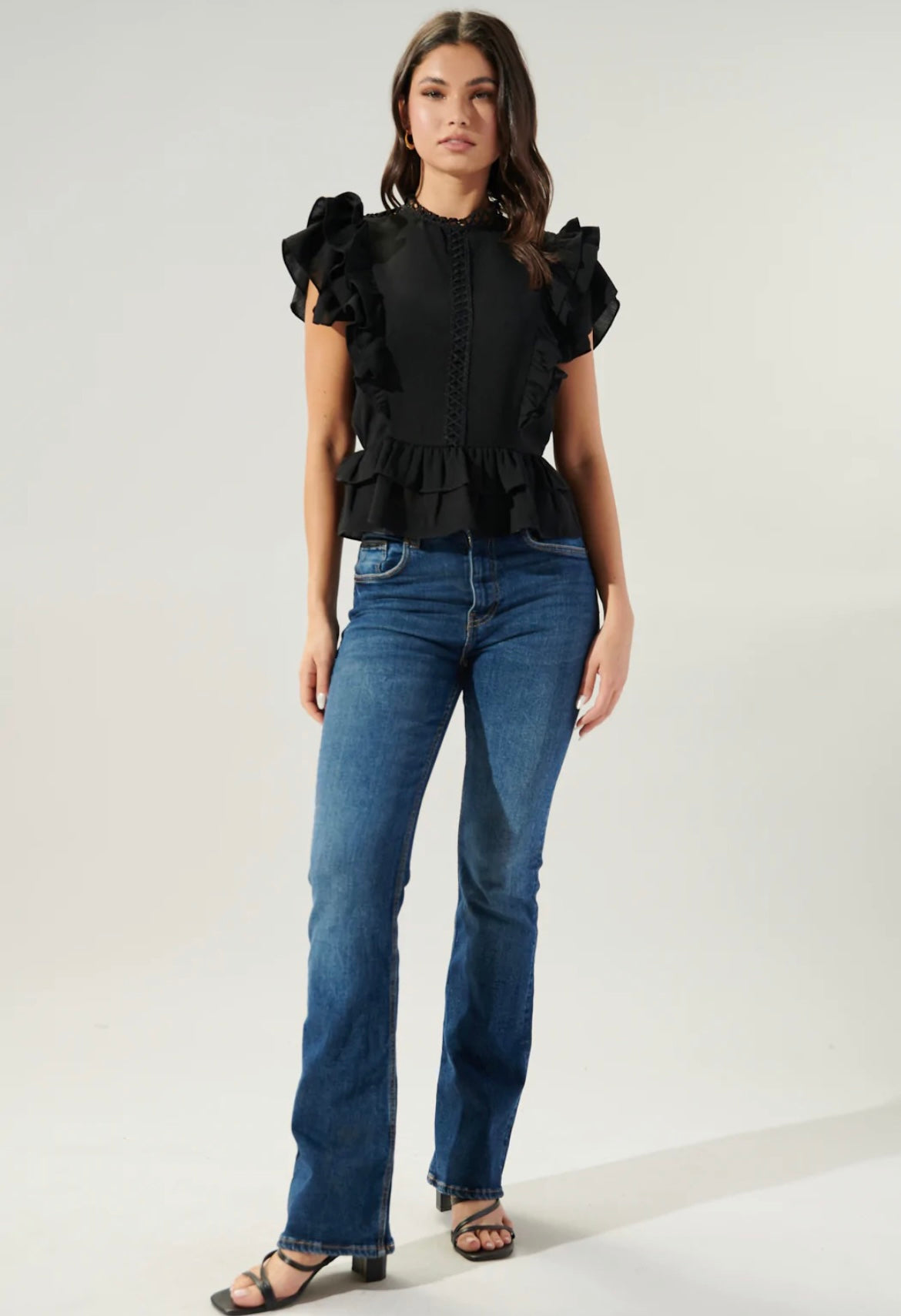 Aubrie Mock Neck Ruffle Peplum Blouse