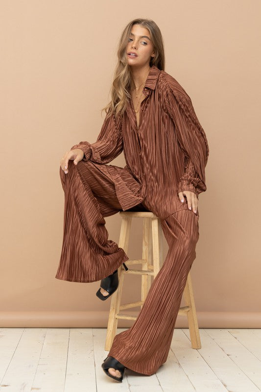 Pleated Blouse Pants Set