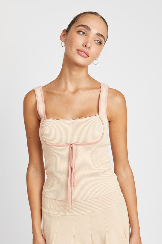 SCHOOL GIRL RIBBED TANK TOP WITH CONTRASTED SEAM