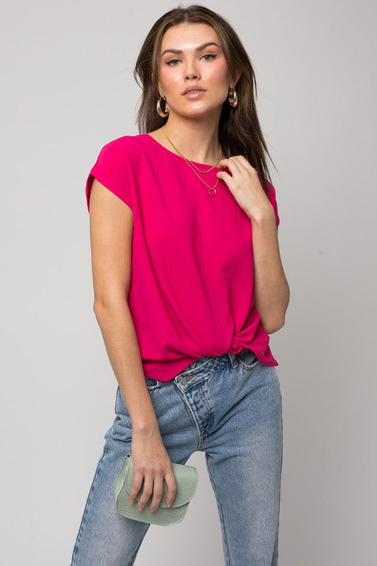 SHORT SLEEVE TOP WITH TWIST HEM DETAIL