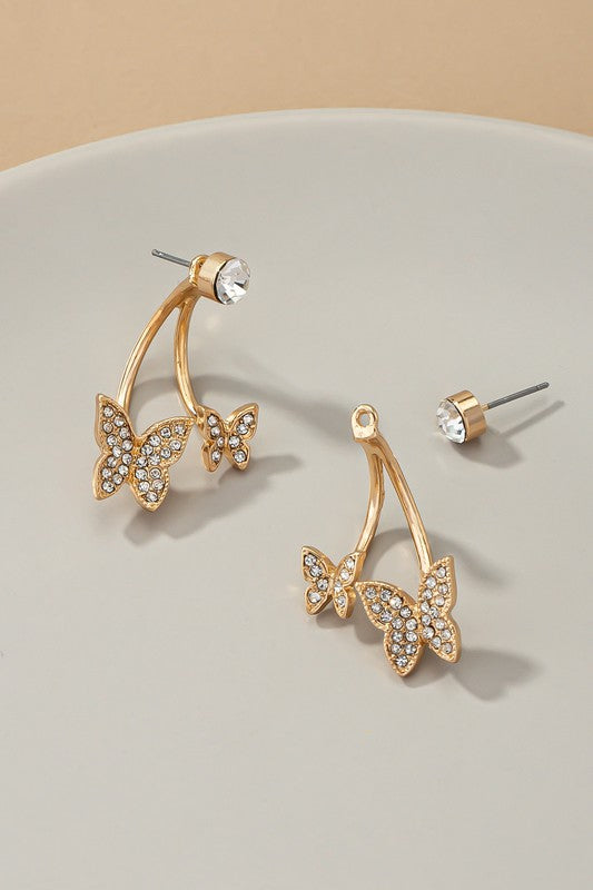 Pave rhinestone butterfly earrings