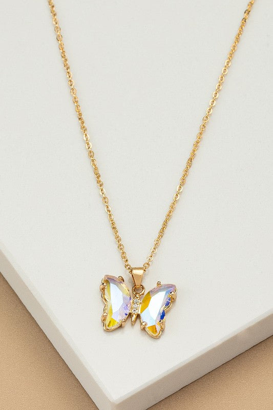 Aurora Borealis crystal butterfly pendant necklace